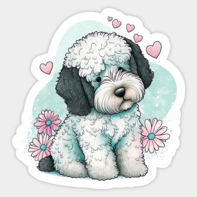 Valentines sheepadoodle pup - a Furr-fect valentine gift for your dog-loving pet lover Sticker by UmagineArts